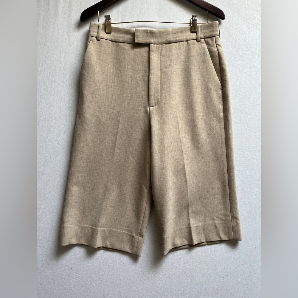 St. John Beige Khaki Wide Leg Cropped Trousers Culottes Size 8